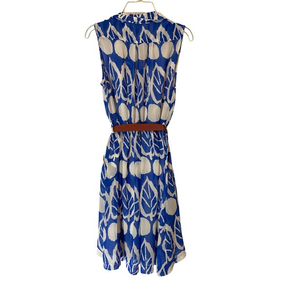 Xtaren Sleeveless Blue & White Leaf Print Dress With Belt Large - Picture 3 of 9